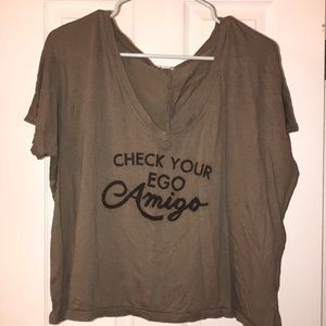 “check your ego amigo” olive green top